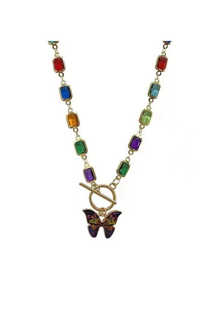 Goolsky Colorful Crystal Butterfly Necklace – Retro Square Gem OT Clasp Choker for Women, Summer Luxury Jewelry - Image 5