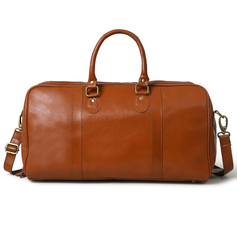 HULSH Premium Leather Travel Duffel Bag CarryOn Weekender Bag with Shoulder Strap Tan - Image 2