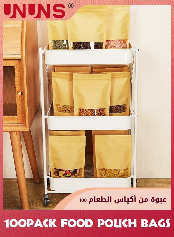 UNUNS 100 Pcs Reusable Stand Up Bags,Kraft Paper Bags With Window,Zip Lock Food Storage Bags For Packaging Products,Sealable - Image 4