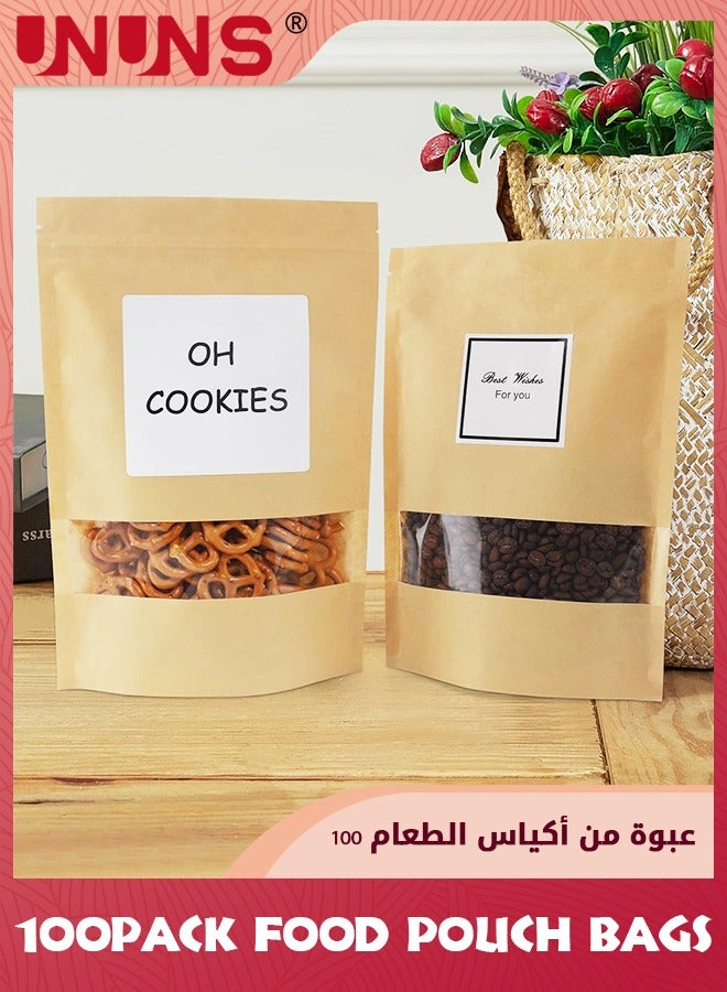 UNUNS 100 Pcs Reusable Stand Up Bags,Kraft Paper Bags With Window,Zip Lock Food Storage Bags For Packaging Products,Sealable - Image 5