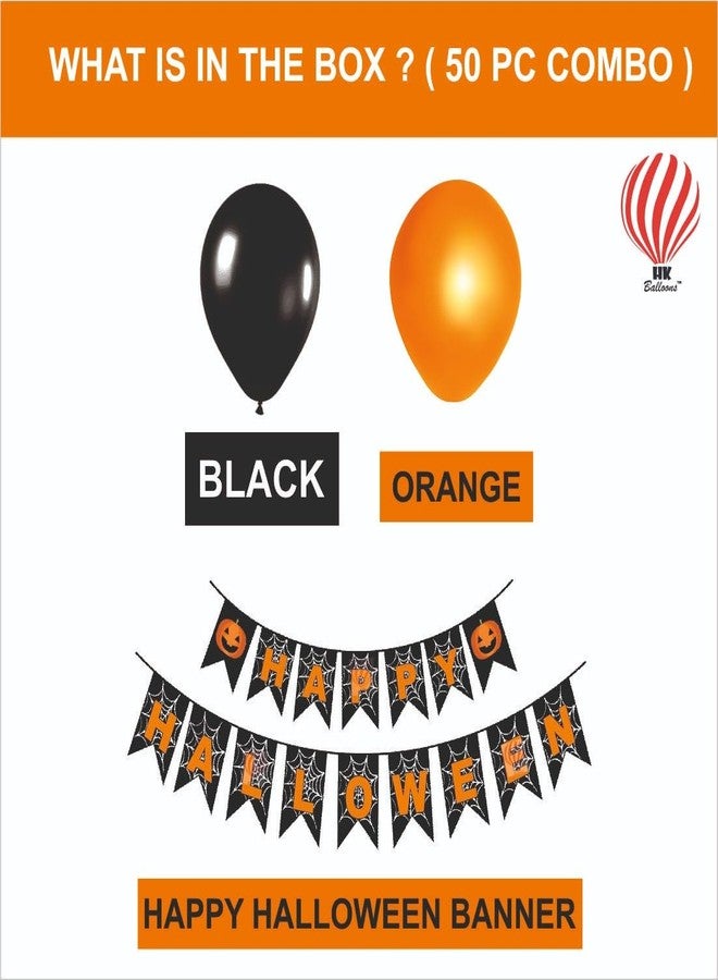 HK balloons 50Pcs Happy Halloween decorations Items With Banner For Printed Balloons Halloween Themed Pumpkin Balloons Black Orange Balloons Set for Celebration Party Decoration Balloons - Image 2