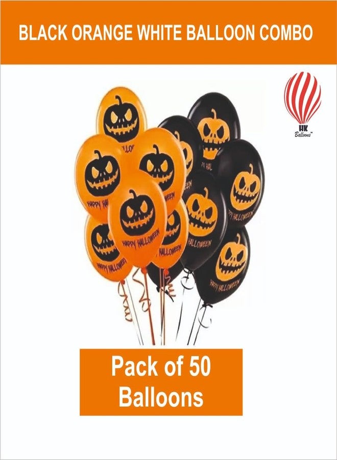 HK balloons 50Pcs Happy Halloween decorations Items With Banner For Printed Balloons Halloween Themed Pumpkin Balloons Black Orange Balloons Set for Celebration Party Decoration Balloons - Image 3
