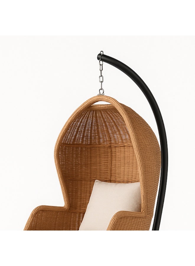 Wooden Twist Hanging Egg Swing With Stand And Cushion For Garden, Balcony, And Bedroom - Image 5