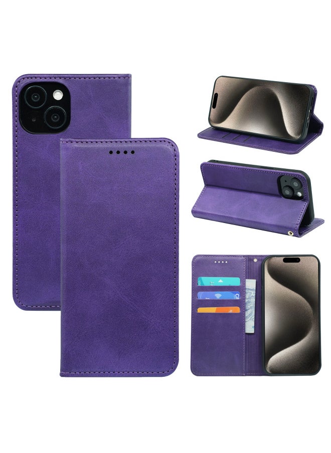 Generic Strong Magnetic Mini-bull Leather Phone Case For 14/se3 2022/For Iphone 13/12/11/7/xr Digital Computer Protective Cover-Color:Purple-Applicable Model:For AppleFor Iphone 15 Pro Max  - Image 1