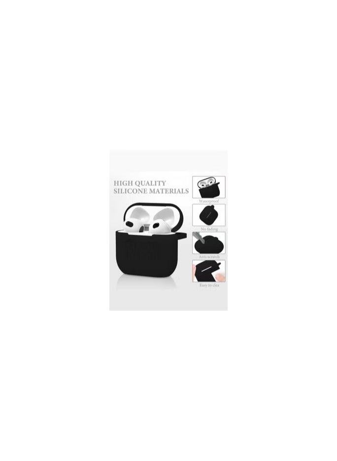 ( for Airpods 4 2024 ) Case Soft Silicone Elegant Cover with Keychain / Black Color