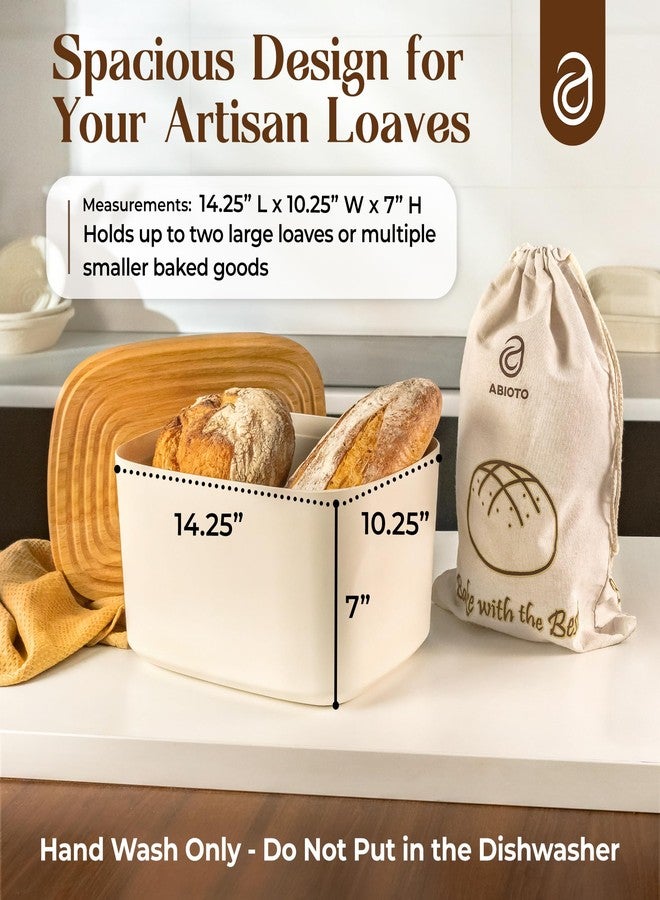ABIOTO Extra Large Bread Box for Kitchen Countertop with 2 Bread Bags - Sturdy Modern Construction, Ribbed Design Keeps Bread Fresh Longer - Large Sourdough Bread Box with Cutting Board Lid (White) - Image 2