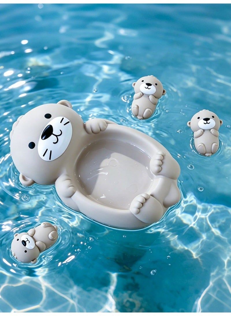 أَرَوْن مجموعة ألعاب الحمام Otter Bath Toy Set، تتضمن أم قضاعة و 3 صغار قضاعات، ألعاب حمام عائلية، ألعاب حمام ناعمة وقابلة للضغط - Image 2