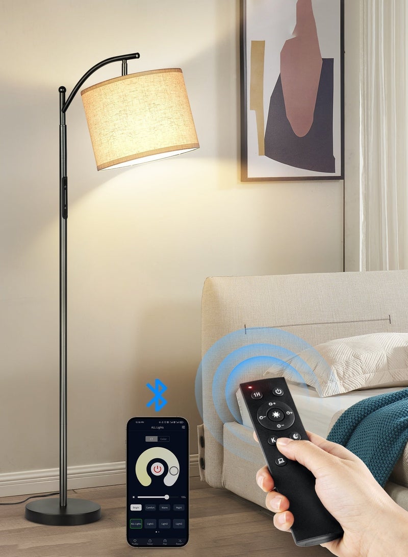 OUTON Floor Lamps for Living Room with 3 Color Temperatures, Standing Lamp Tall with Adjustable Linen Shade, Tall Lamps for Living Room Bedroom Office Classroom Dorm Room(9W Bulb Included) - Image 1