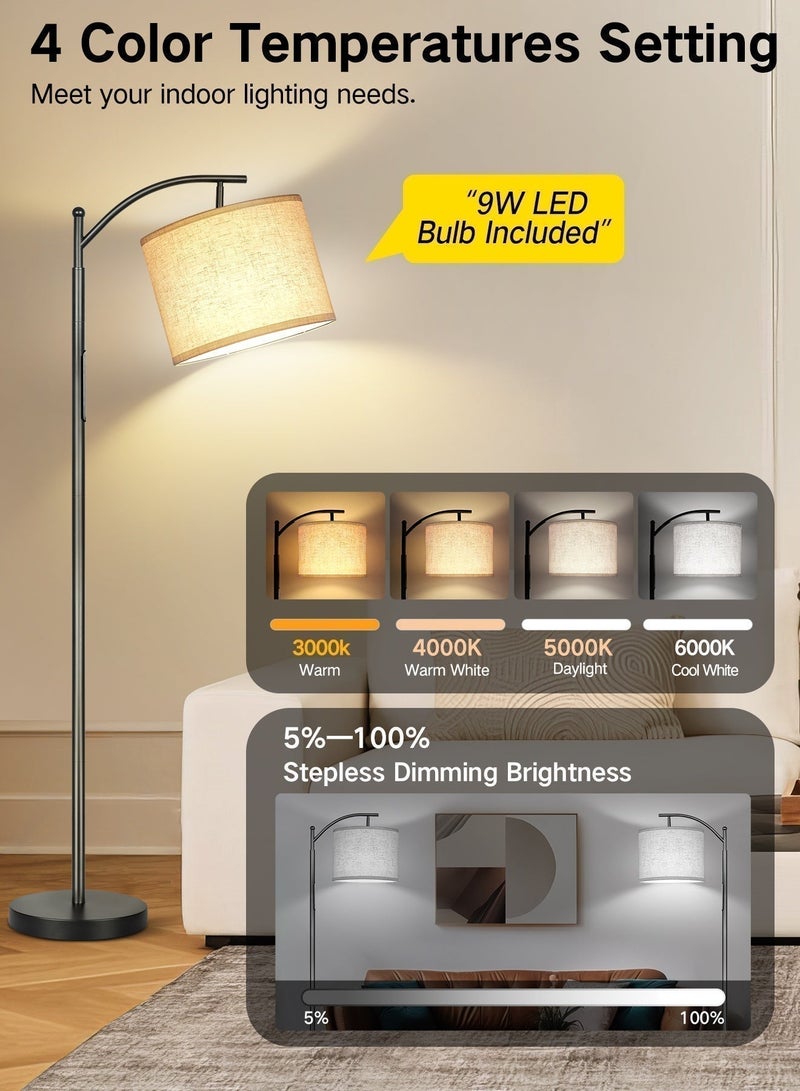 OUTON Floor Lamps for Living Room with 3 Color Temperatures, Standing Lamp Tall with Adjustable Linen Shade, Tall Lamps for Living Room Bedroom Office Classroom Dorm Room(9W Bulb Included) - Image 2