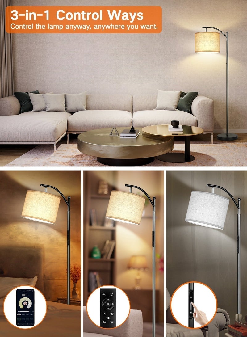 OUTON Floor Lamps for Living Room with 3 Color Temperatures, Standing Lamp Tall with Adjustable Linen Shade, Tall Lamps for Living Room Bedroom Office Classroom Dorm Room(9W Bulb Included) - Image 3