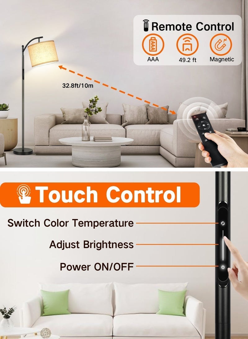 OUTON Floor Lamps for Living Room with 3 Color Temperatures, Standing Lamp Tall with Adjustable Linen Shade, Tall Lamps for Living Room Bedroom Office Classroom Dorm Room(9W Bulb Included) - Image 4