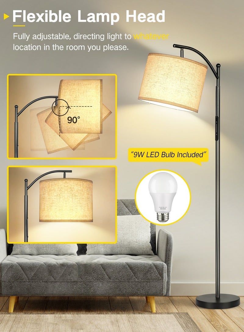 OUTON Floor Lamps for Living Room with 3 Color Temperatures, Standing Lamp Tall with Adjustable Linen Shade, Tall Lamps for Living Room Bedroom Office Classroom Dorm Room(9W Bulb Included) - Image 5