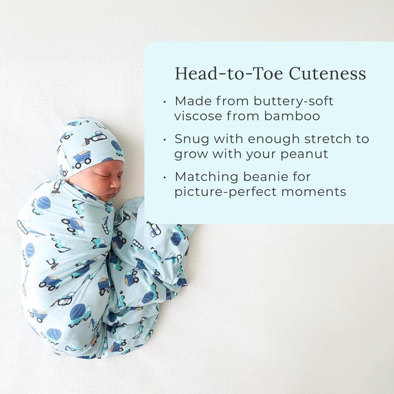 Posh Peanut Unisex Baby Swaddle Blanket - Large Premium Knit Viscose from Bamboo - Infant Swaddle Wrap, Receiving Blanket and Beanie Set, Baby Shower Newborn Gift, Registry - Enzo - Image 2