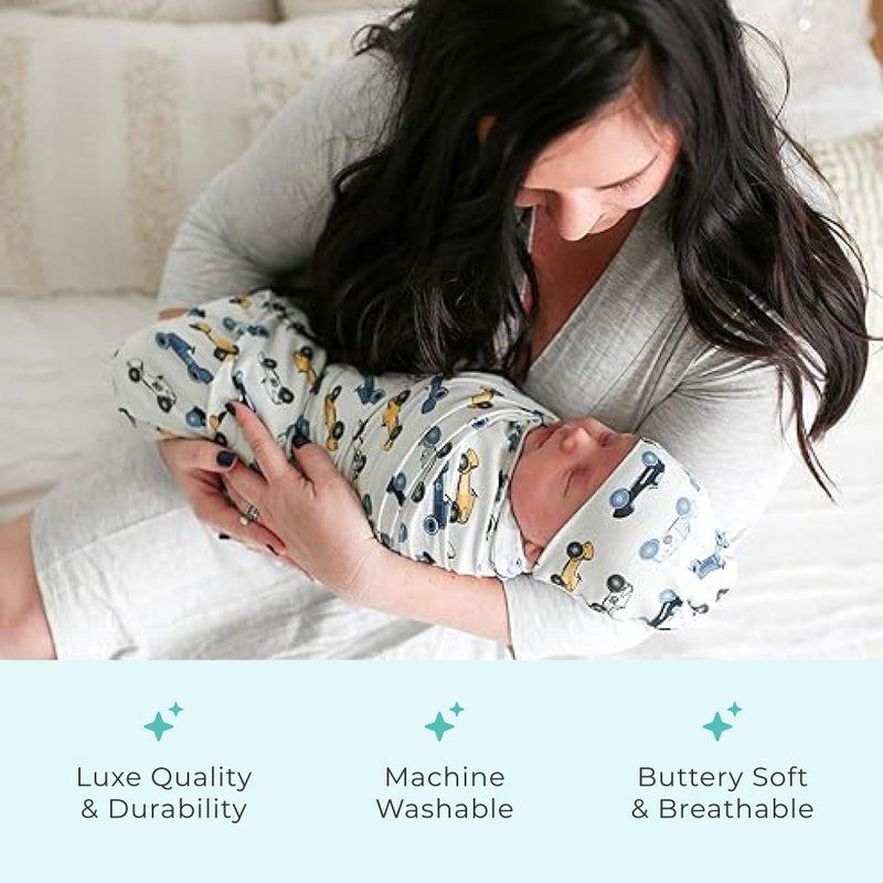 Posh Peanut Unisex Baby Swaddle Blanket - Large Premium Knit Viscose from Bamboo - Infant Swaddle Wrap, Receiving Blanket and Beanie Set, Baby Shower Newborn Gift, Registry - Enzo - Image 3