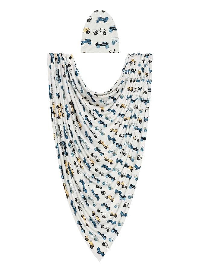 Posh Peanut Posh Peanut Unisex Baby Swaddle Blanket - Large Premium Knit Viscose from Bamboo - Infant Swaddle Wrap, Receiving Blanket and Beanie Set, Baby Shower Newborn Gift, Registry - Enzo - Image 2