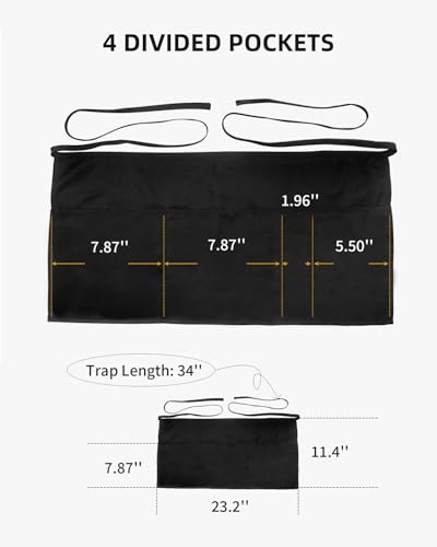 Xeoxarel Server Aprons with 4 Pockets, Unisex Waitress Waiter Waist Apron for Women and Man Half Purple 11.5'' - Image 5