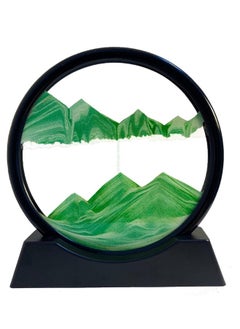 Happy Home Moving Sand Art Board, 3D Hourglass, Deep Sea Sand Scenery, Moving Sand Art Board, Circular Sand Frame, 3D Colorful Sand Decor, Comfortable Desktop for Home Office (7 Inch,Green)  - Image 1