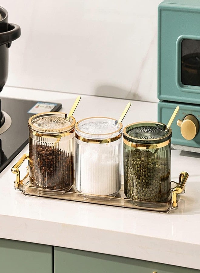 Blink Basket Acrylic Condiment Spice Jars,Condiment Spice Box With Lids and Spoons and Tray,Clear Plastic Condiment Canisters,Seasoning Box Set for Kitchen to Storage Salt,Paprika (White, 3 Jar) - Image 3