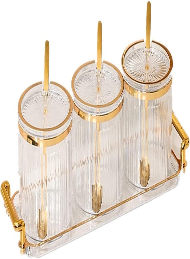 Blink Basket Acrylic Condiment Spice Jars,Condiment Spice Box With Lids and Spoons and Tray,Clear Plastic Condiment Canisters,Seasoning Box Set for Kitchen to Storage Salt,Paprika (White, 3 Jar) - Image 1