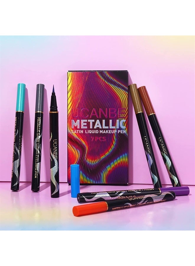 Ucanbe مجموعة مكياج كحل سائل لامع بـ 7 ألوان، قلم كحل ملون بلمسة ساتانية معدنية، يدوم طويلاً مع صبغة عالية وتركيبة مقاومة للماء والبقع - Image 2
