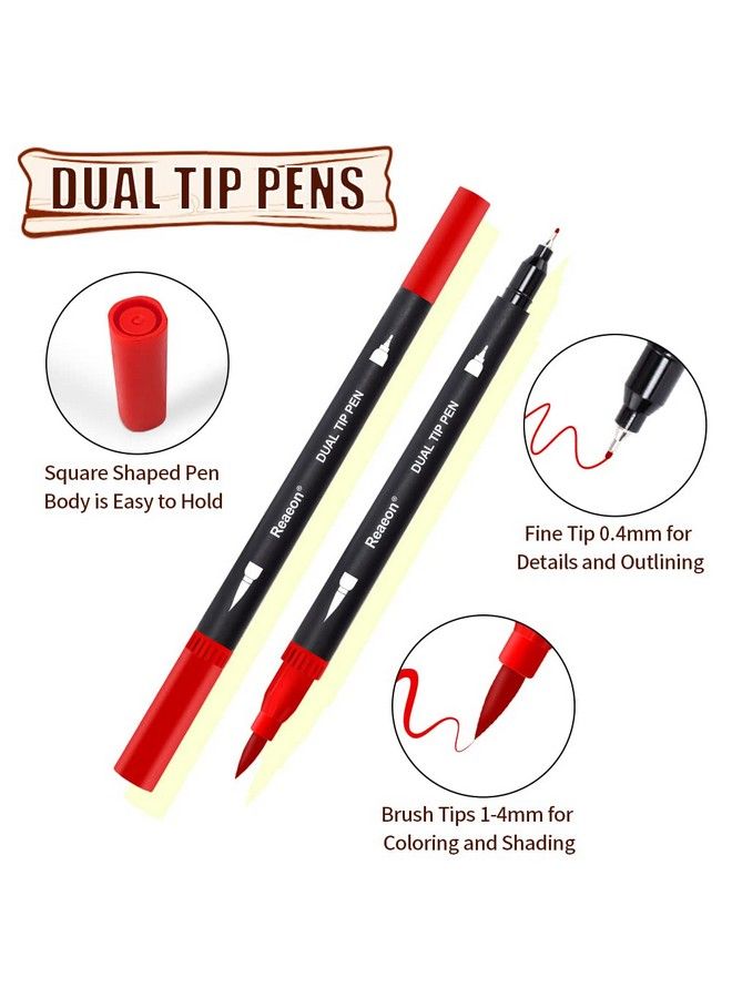 Reaeon Coloring Markers Pen Dual Brush Tip Marker For Adult Coloring 34 Color Calligraphy Fine Tip Pen For Beginner Journal Planner Drawing Doodle  - Image 3