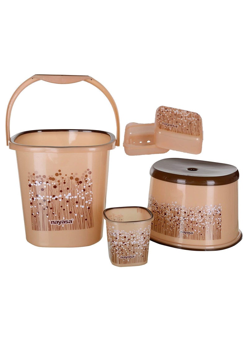 NAYASA Nayasa Funk Square 4 Pcs Bathroom Set | Bucket 18 L + Mug 1.5 L + 508 DLX Stool + Soap Case | Bathroom Set | Bath Set for Bathroom | Brown  - Image 1
