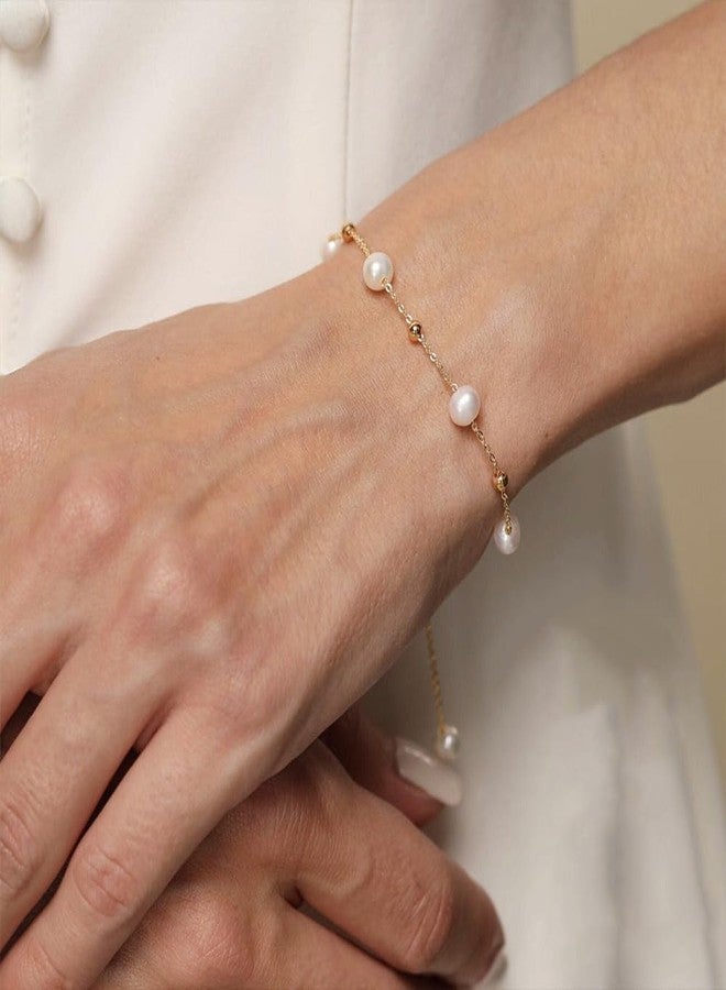 Maxcate Pearl Gold Bracelets for Women Non Tarnish -14k Real Gold Plated Charm Beaded Bracelets White Brides Bridesmaid Wedding Dainty Pearl Bracelet Gold Jewelry for Women Accesory Birthday Gifts - Image 3