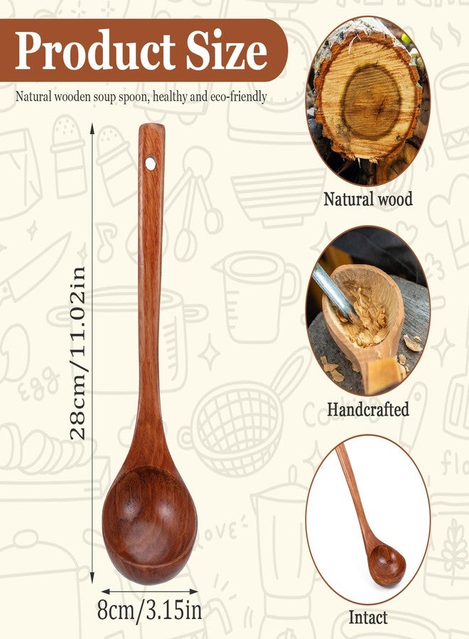 HaiFafafaing Wooden Soup Spoon for Cooking - 11 Inch Long Handle Soup Spoon - Teak Wood Kitchen Utensil Natural Wooden Color - Image 2