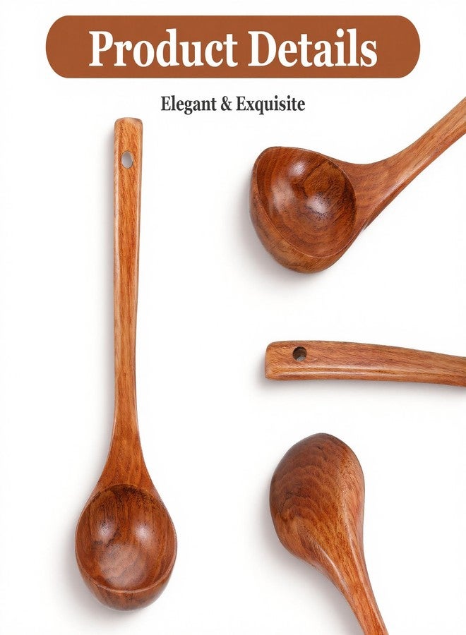 HaiFafafaing Wooden Soup Spoon for Cooking - 11 Inch Long Handle Soup Spoon - Teak Wood Kitchen Utensil Natural Wooden Color - Image 3