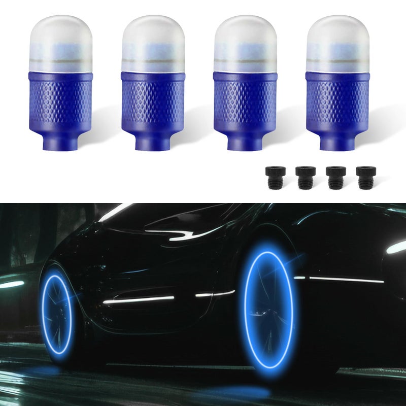 4PCS LED Wheel Lights Tire Valve Light Waterproof Tire Valve Stem LED Light Cap Universal Tire Valve Caps Lamp Wheel Decoration Car Accessories Fits for Car Bike Motorcycle Blue