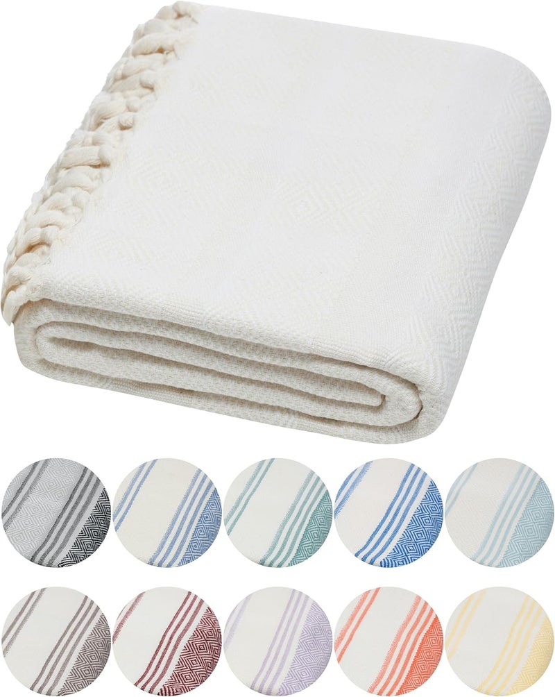 DEMMEX Organic Diamond Turkish Bath & Beach Towel - 100% Oeko-TEX Certified Cotton - Ultra-Soft, Quick-Dry, Lightweight, Compact Luxury Peshtemal Towel, Prewashed, Oversized, 71"x36", White - Image 1