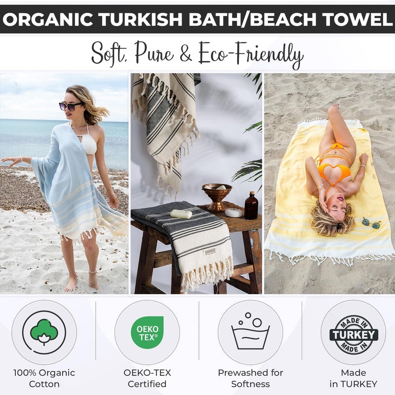 DEMMEX Organic Diamond Turkish Bath & Beach Towel - 100% Oeko-TEX Certified Cotton - Ultra-Soft, Quick-Dry, Lightweight, Compact Luxury Peshtemal Towel, Prewashed, Oversized, 71"x36", White - Image 2