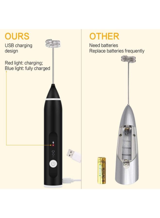 SHOPI Rechargeable Electric Milk Frother Handheld With 3 Adjustable Speeds And 2 Stainless Whisks Egg Beater Mini Blender Drink Mixer for Coffee  - Image 2