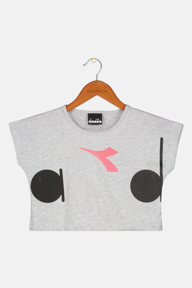 DIADORA Toddlers Girl Cap Sleeve Brand Logo Top, Grey Combo - Image 1