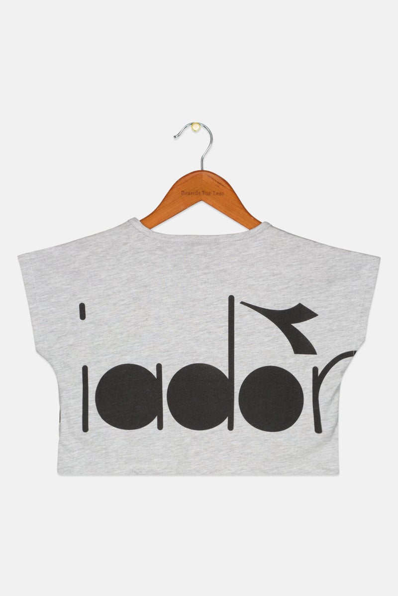 DIADORA Toddlers Girl Cap Sleeve Brand Logo Top, Grey Combo - Image 2