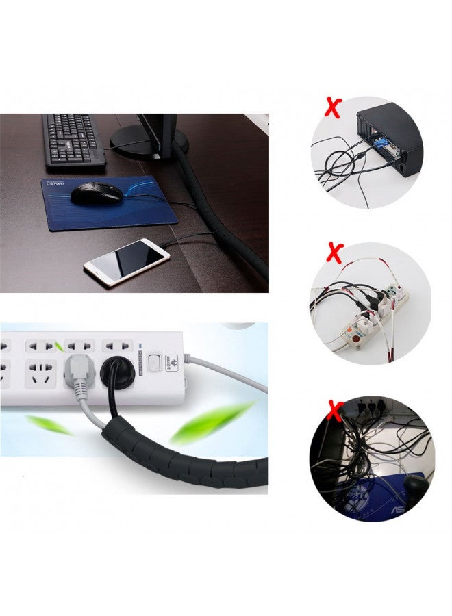 VIWIEU Black Computer Cable Management Wire Cover Electrical Cord Hider Solutions 2 PCS, VIWIEU Tangle Sprial Cable Tube with 4 Adhesive Cable Clips for TV Laptop Floor Home & Office - Image 1