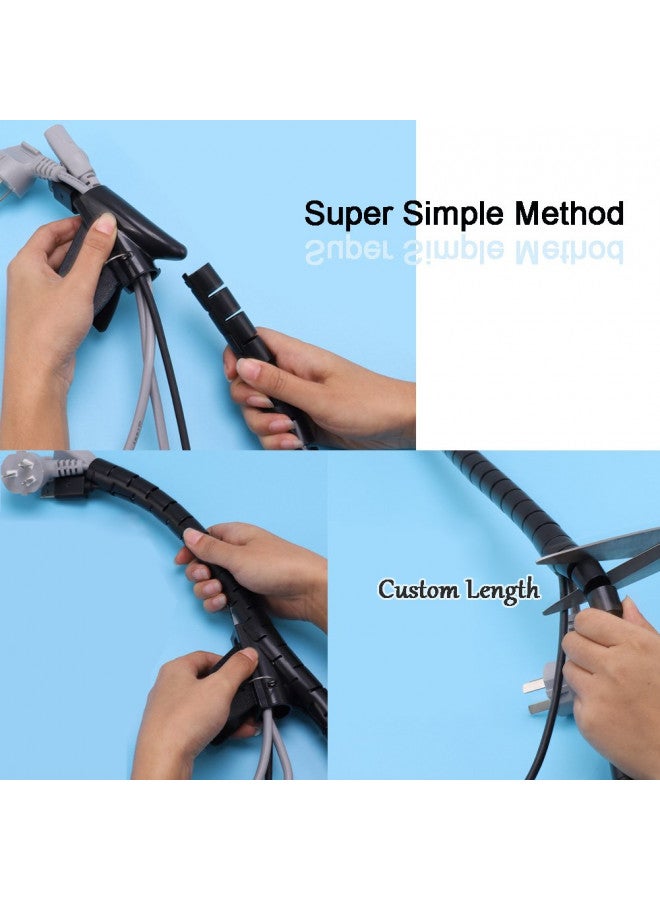 VIWIEU Black Computer Cable Management Wire Cover Electrical Cord Hider Solutions 2 PCS, VIWIEU Tangle Sprial Cable Tube with 4 Adhesive Cable Clips for TV Laptop Floor Home & Office - Image 2