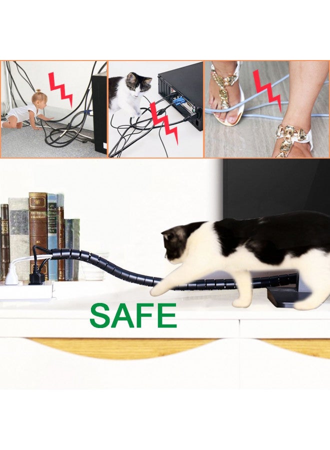VIWIEU Black Computer Cable Management Wire Cover Electrical Cord Hider Solutions 2 PCS, VIWIEU Tangle Sprial Cable Tube with 4 Adhesive Cable Clips for TV Laptop Floor Home & Office - Image 3
