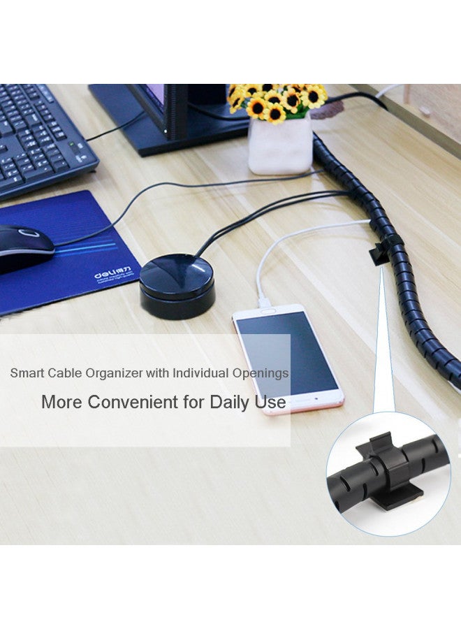 VIWIEU Black Computer Cable Management Wire Cover Electrical Cord Hider Solutions 2 PCS, VIWIEU Tangle Sprial Cable Tube with 4 Adhesive Cable Clips for TV Laptop Floor Home & Office - Image 4