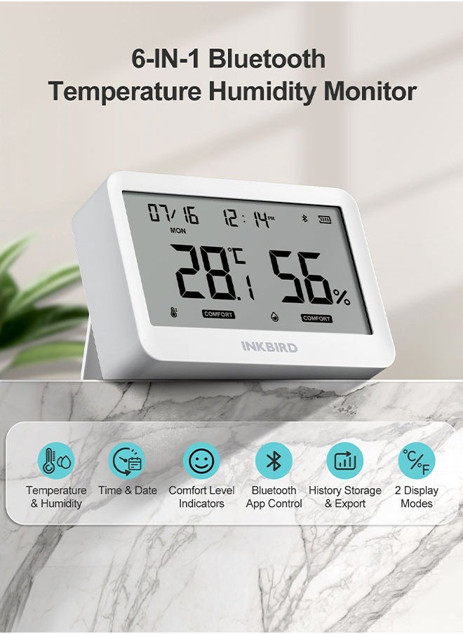 INKBIRD - INKBIRD Bluetooth Smart Thermo-Hygrometer ITH-21-B, 6-in-1 Indoor Temperature and Humidity Monitor with APP Control, Custom Comfort Levels, 2 Years History Export - Image 1