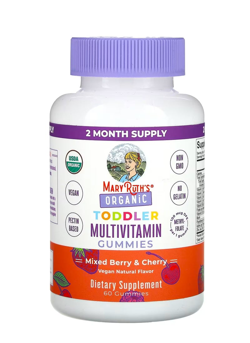 MaryRuth's علكات متعددة الفيتامينات عضوية للأطفال الصغار ، مزيج التوت والكرز ، 100 مكجم ، 60 علكة