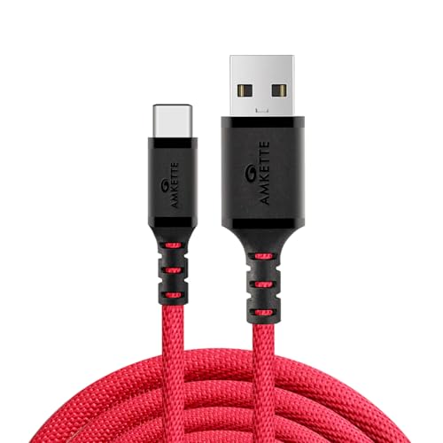 Amkette ToughPro 80W Type-C Charging Cable, SuperVOOC/Dart/Dash Fast Charge Compatible, 480Mbps Data Transfer – Supports OnePlus, Realme, Oppo, Vivo, Xiaomi, Samsung & More, 1.5m(Red) - Image 1