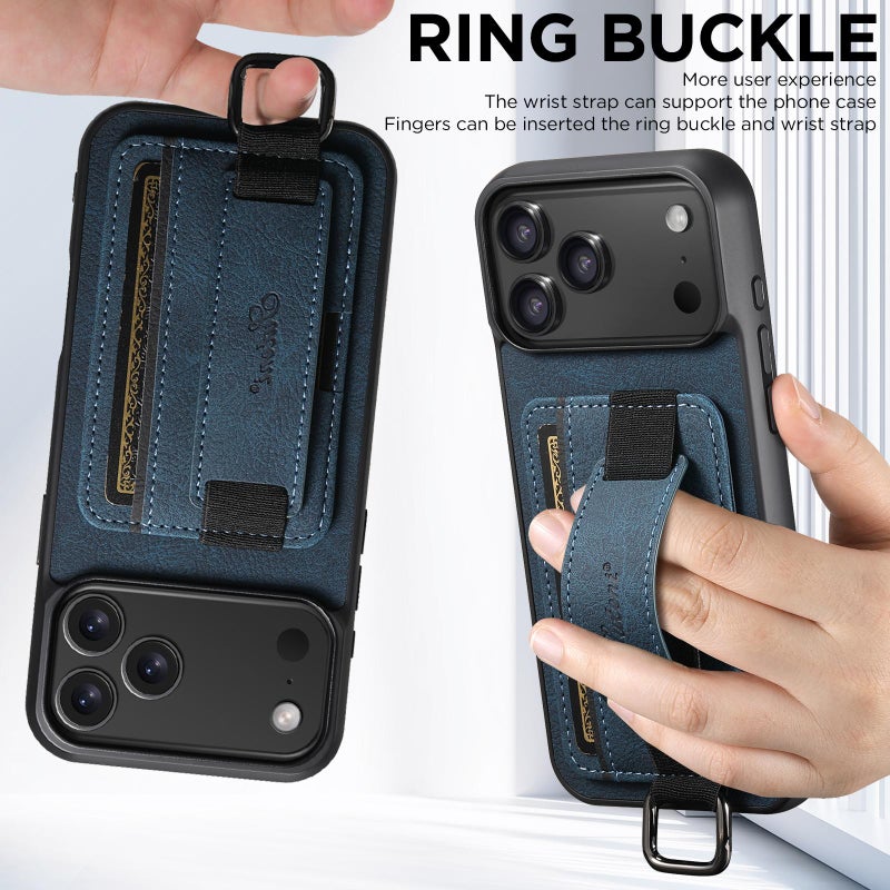 Suteni For Iphone Air H13 Litchi Leather Wrist Strap Wallet Back Phone Case(Blue) - Image 4