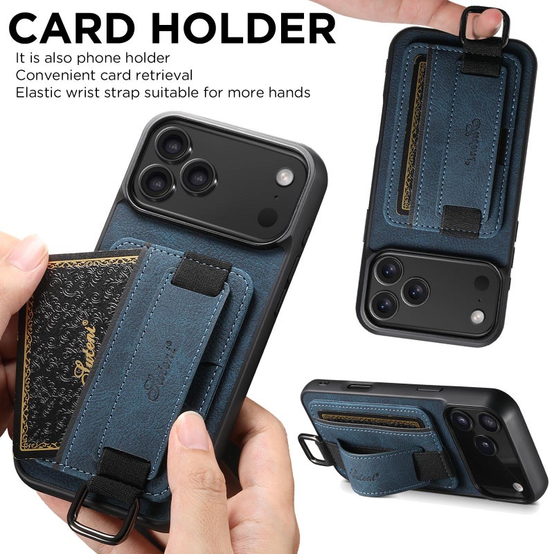 Suteni For Iphone Air H13 Litchi Leather Wrist Strap Wallet Back Phone Case(Blue) - Image 3