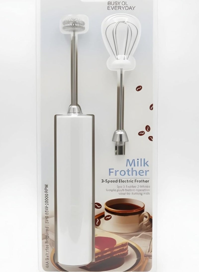 أداة خفق لبن، محمولة مع مضربين للبيض من فولاذ مقاوم للصدأ أداة خفق القهوة، خلاط صغير بـ3 سرعات قابلة للتعديل لكابتشينو ولاتيه وقهوة وبيض وشوكولاتة ساخنة، أبيض (يعمل ببطارية) - Image 1