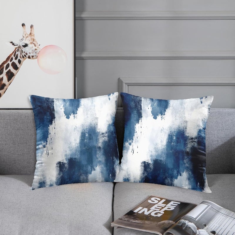 Britimes Throw Pillow Covers Modern Home Art Decor, 20 x 20 Inches Set of 2 Abstract Oil Painting Pillowcases for Bedroom, Living Room, Cushion Couch Sofa, Abstract White Navy Blue - Image 4
