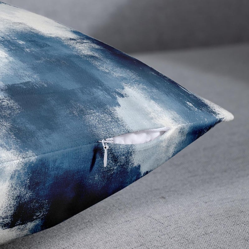 Britimes Throw Pillow Covers Modern Home Art Decor, 20 x 20 Inches Set of 2 Abstract Oil Painting Pillowcases for Bedroom, Living Room, Cushion Couch Sofa, Abstract White Navy Blue - Image 5