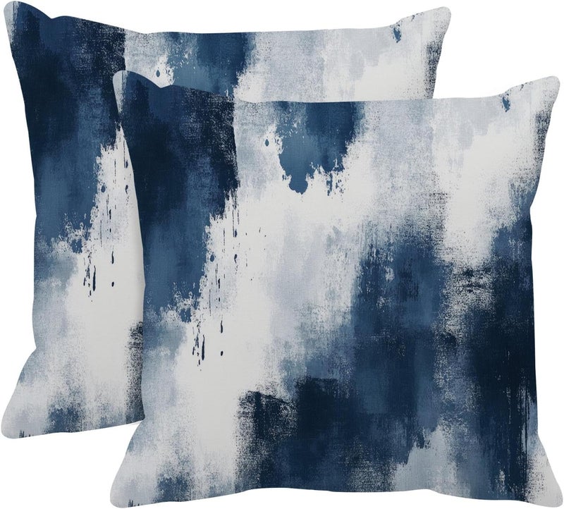 Britimes Throw Pillow Covers Modern Home Art Decor, 20 x 20 Inches Set of 2 Abstract Oil Painting Pillowcases for Bedroom, Living Room, Cushion Couch Sofa, Abstract White Navy Blue - Image 1