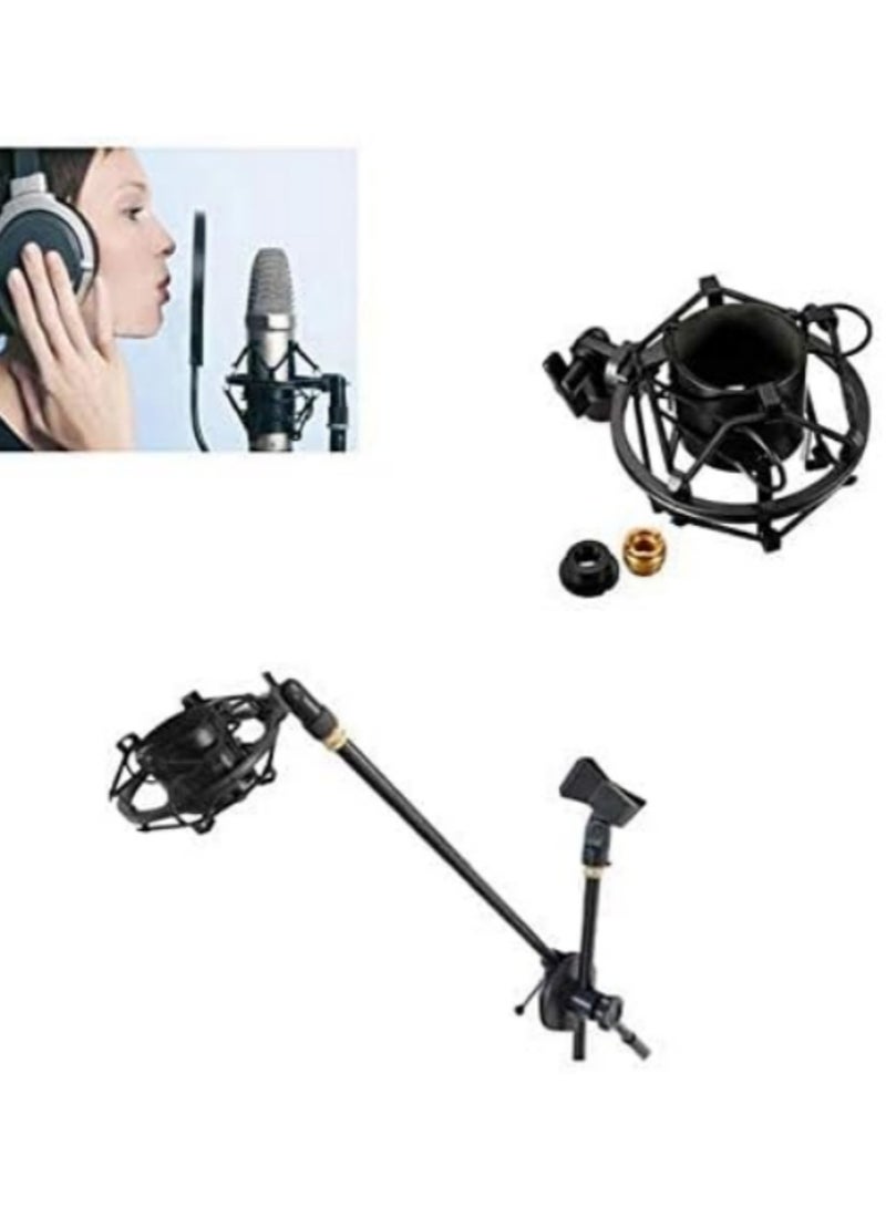 حامل ميكروفون مضاد للاهتزازات بسعة 3 كجم – تقليل الضوضاء والاهتزازات، حامل ميكروفون لاستوديوهات التسجيل، قاعدة حامل معدنية ثقيلة وقابلة للتعديل (مناسب للميكروفونات مقاس 44-54 مم)، إطار معدني متين باللون الأسود - Image 5