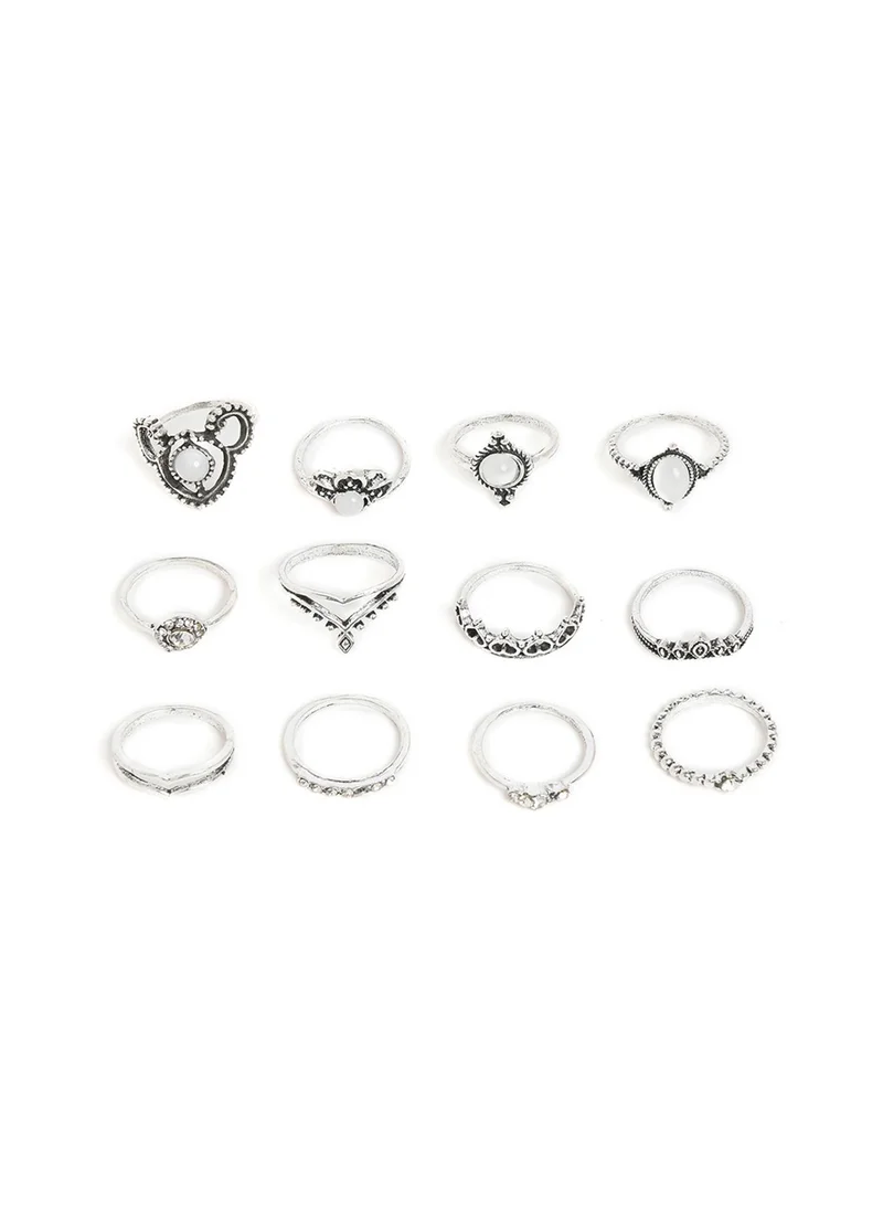 SOHI Set of 13 Silver-Coloured Designer Ring